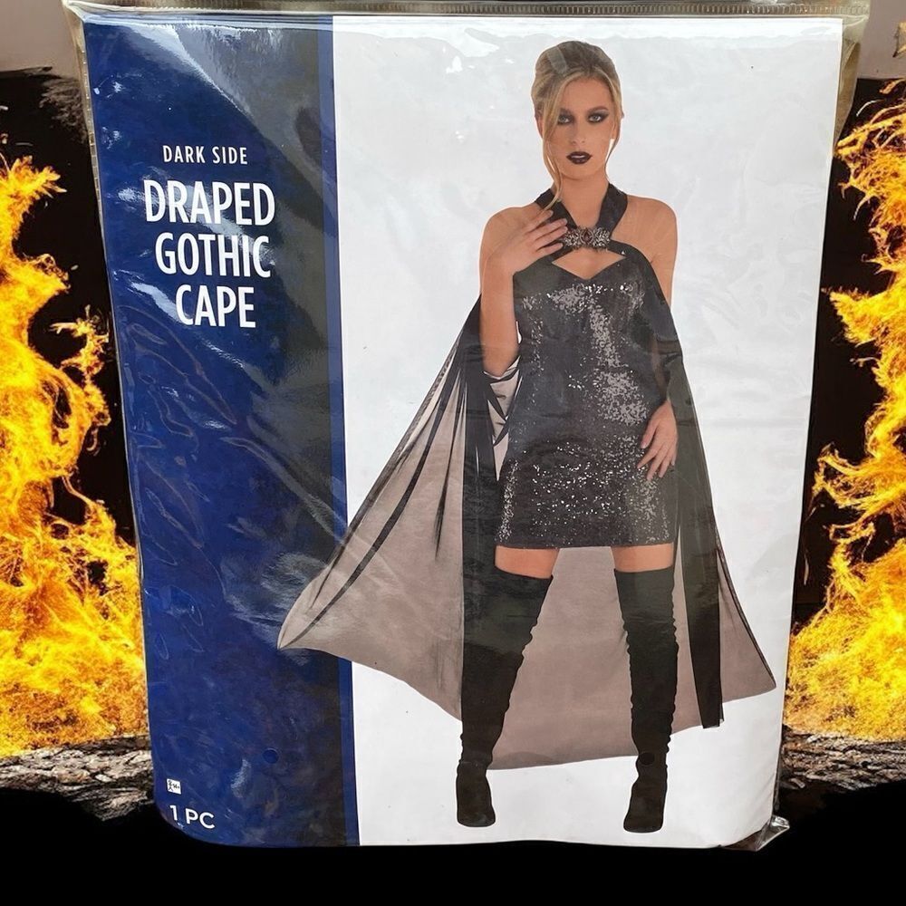 New Dark Side Black Draped Gothic Cape Costume Halloween Dress Up One Size